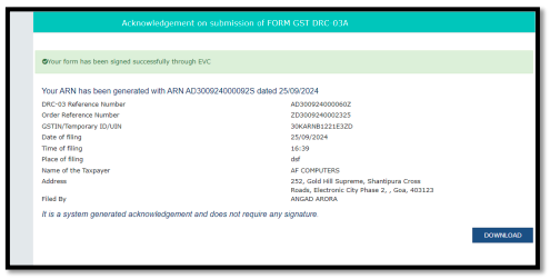 GST DRC-03A